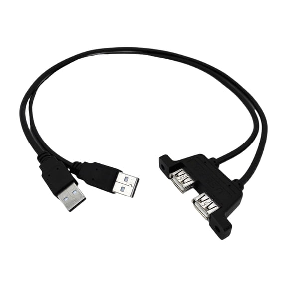 2-Port USB2.0 Panel Mount Extension Cord with Screw Holes for Furniture & Computer Charging