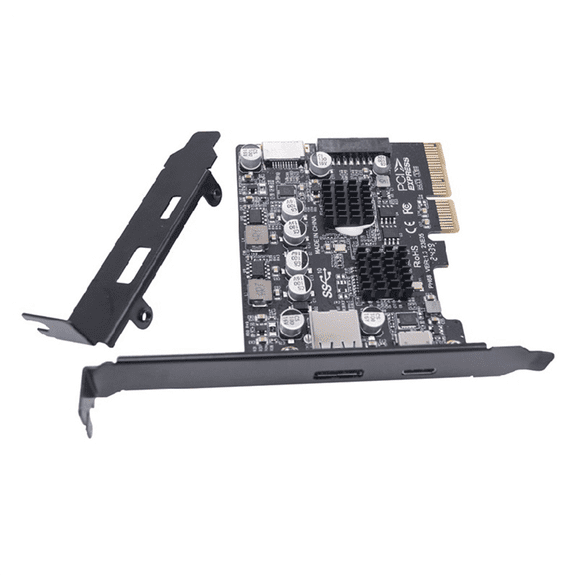 2 Ports PCI-E 4X to USB 3.2 Gen 2 A Type C Expansion Card Front Type E 19P/20P Connector 10Gbps Full Speed Transmisson,1 * Expansion Card,Black