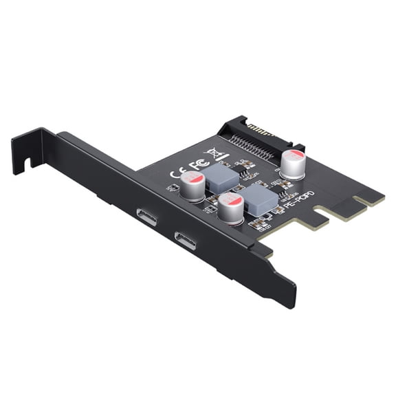2 Ports PCI-E X1 to Type-C Expansion Card PD 20W Charging USB-C Hub Controller