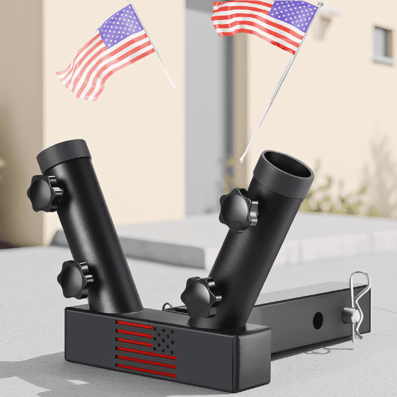 2-Position Trailer Hitch Flag Pole Mount, Fits 2-Inch Receiver, Flagpole Holder for Trucks SUVs RVs Pickups, Adjustable Steel, Black