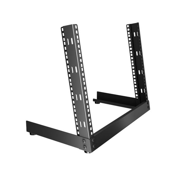 2-Post Open Frame Desk Rack, 8U, Cage Nuts, Black, 6.46 lbs, Cold Rolled Steel, Standard