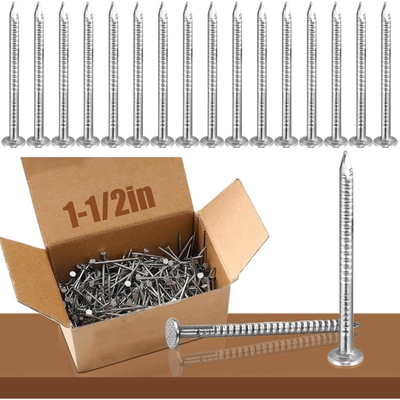 2 Pound Box Siding Nails Roofing Tile and Slating Rust Resistant 304 Stainless Steel Hardware Nails for Redwood Cedar Wood Siding Nail Decking Roof Slating(1-1/2 Inch,Sliver)