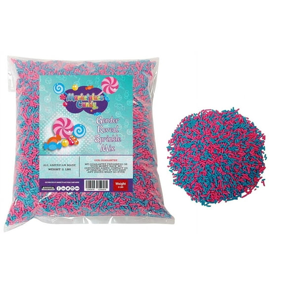 2 Pounds GENDER REVEAL Pink & Blue Sprinkles BULK Jimmies - Gender Reveal Or Baby Shower Candy-Edible Cake Cupcakes Dessert & Ice Cream Topping