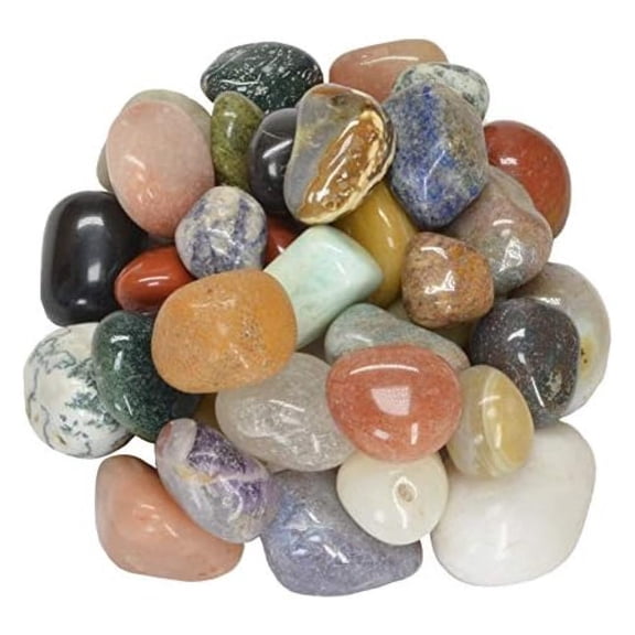 2 Pounds Rare Indian Tumbled Polished Natural Stones Assorted Mix - Medium Size - .75" to 1.25" Avg.