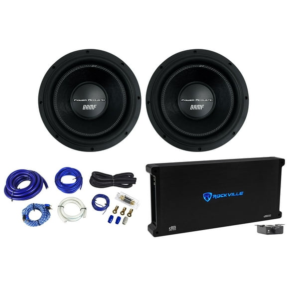 (2) Power Acoustik BAMF-122 12" 3500w DVC Car Subwoofers+Mono Amplifier+Amp Kit