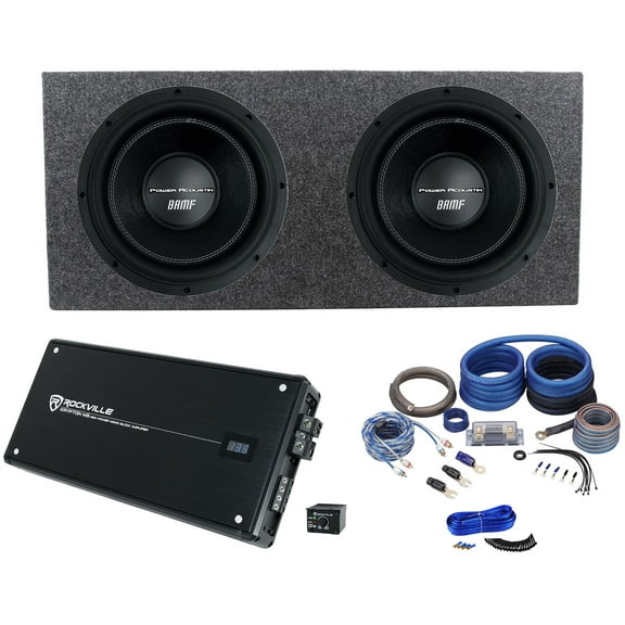 2) Power Acoustik BAMF-124 12" 3500w Subwoofers+Sealed Sub Box+Amplifier+Amp Kit