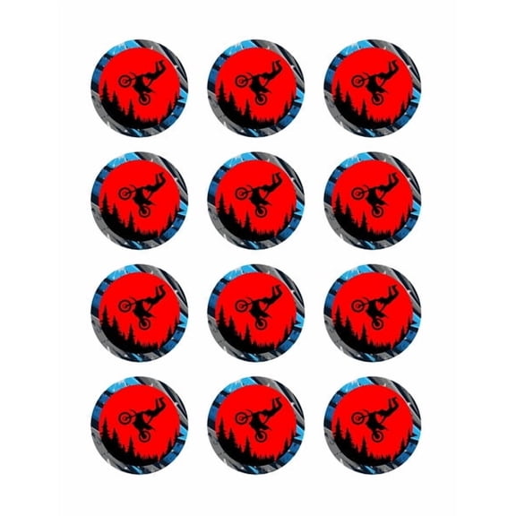 2" Pre-Cut Round Dirtbike/Motocross Rider Doing Handstand Driving Edible Image Cupake Toppers, by Tnct. (1 Count)