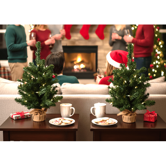 2' Pre-Lit Northern Spruce Christmas Tree with Burlap Base | Realistic Greenery | Indoor/Outdoor Use | Holiday & Christmas Dcor | Tabletop Accent | Home & Office Decoration (Pack of 1)