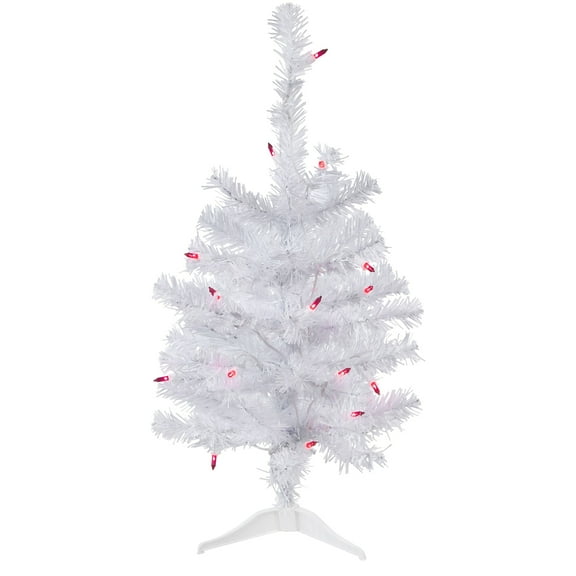 2' Pre-Lit Woodbury White Pine Slim Artificial Christmas Tree Pink