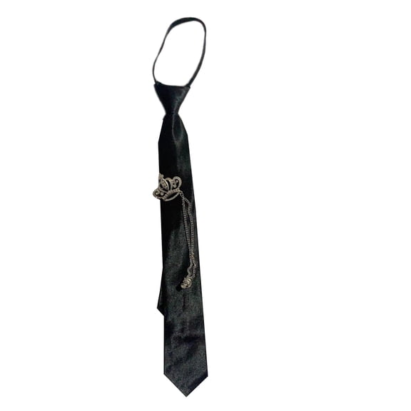 2. Pre-tied Black Schoolgirl Tie with Bear Charm Metal Chain Gothic Punk Uniform Accessories for Cosplay