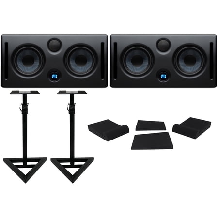 (2) Presonus ERIS E44 85w Active Powered Dual 4" MTM Studio Monitors+Stands+Pads
