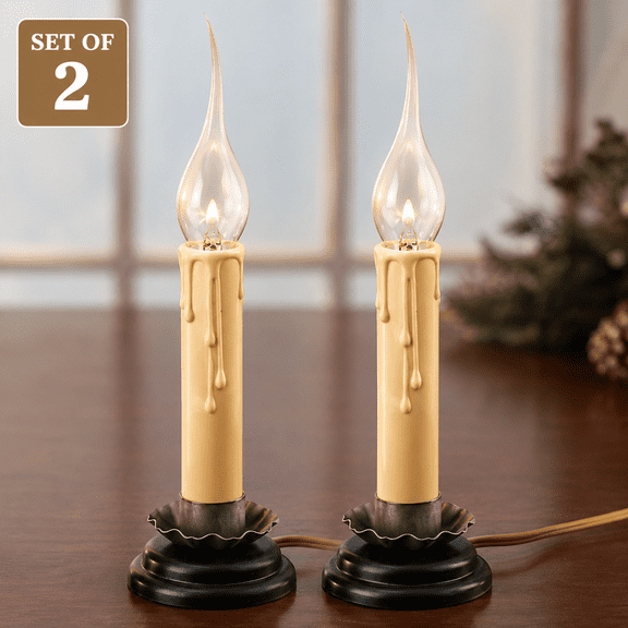 Factory Direct Craft Primitive Flicker Bulb Electric Welcome Candle Lamps, Set of 2, 5 Inch Indoor Window Candle Lights