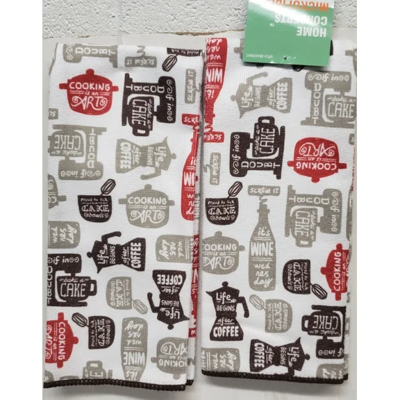 2 Printed Microfiber Kitchen Towels (15"X25") Inspirational Kitchen Phrases,Hc