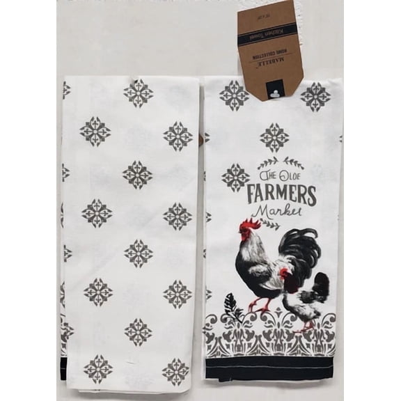 2 Printed Thin Cotton Kitchen Towels(15"X25")The Oloe Farmer'S Market Rooster,Hc