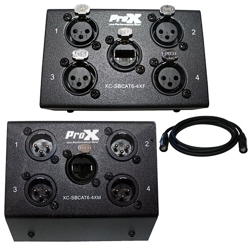 (2) ProX 4 Channel Cat6 Portable Snake Boxes with 50FT Neutrik Connector Cable Package