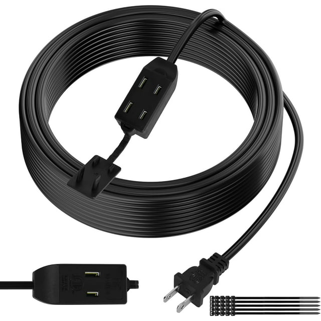 2 Prong Extension Cable 15 FT, Extra Long Power Cord with 3 Outlets