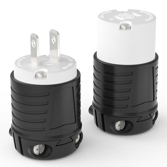 2 Prong Extension Cord Ends Male and Female, 15A, 125 V, NEMA 1-15P & NEMA 1-15R, Non-Grounding, Black