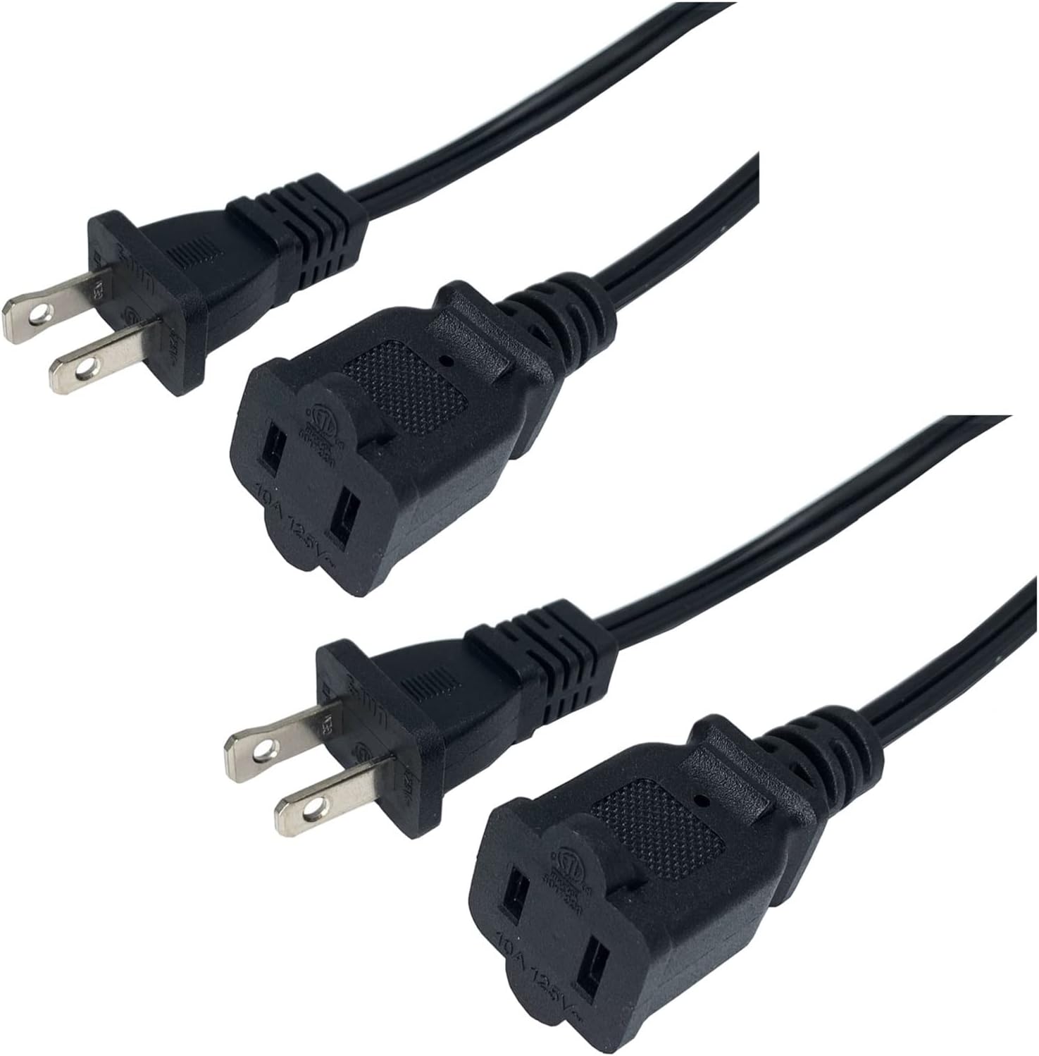 2 Prong Extension Cords, 5FT, 18AWG (2 Pack)