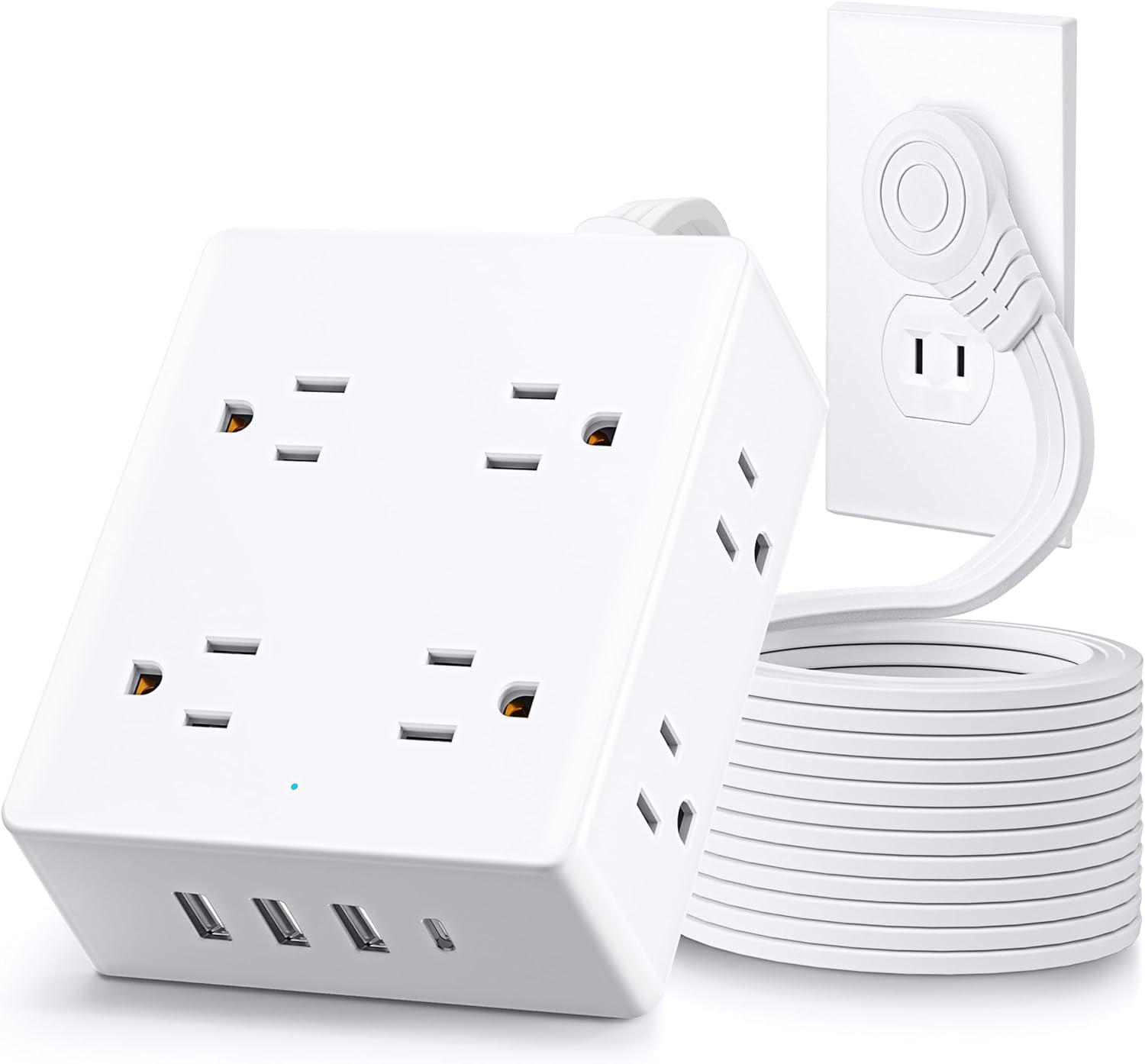 2 Prong Flat Plug Power Strip,  2 Prong to 3 Prong Outlet , 5 FT Flat Extension Cord with 8 Outlets 4  Ports(1  C), 2000J Surge Protector,  to  Plug