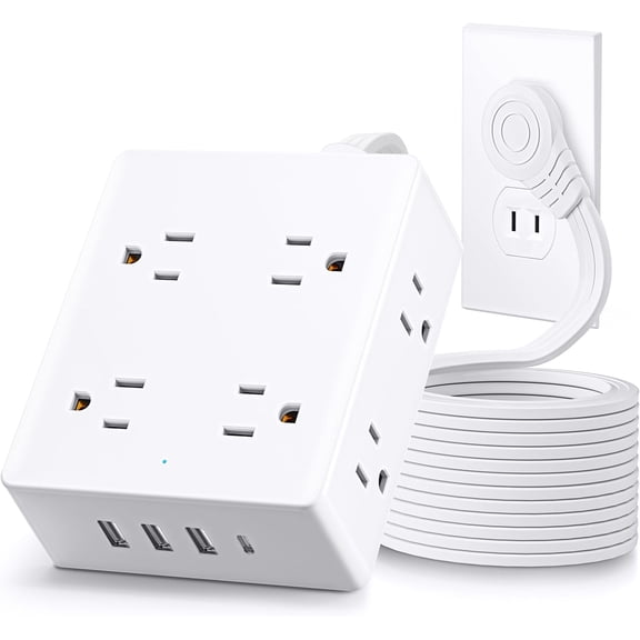 2 Prong Flat Plug Power Strip,  2 Prong to 3 Prong Outlet , 5 FT Flat Extension Cord with 8 Outlets 4  Ports(1  C), 2000J Surge Protector,  to  Plug