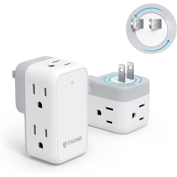 2 Prong Outlet Extender 2 Pack, 3 Prong Adapter with 360 Rotating Plug, Wall Outlet Splitter with 6 AC Charger, Travel Power Adapter for US to Japan, Non-Grounded Plug Extender for Old House