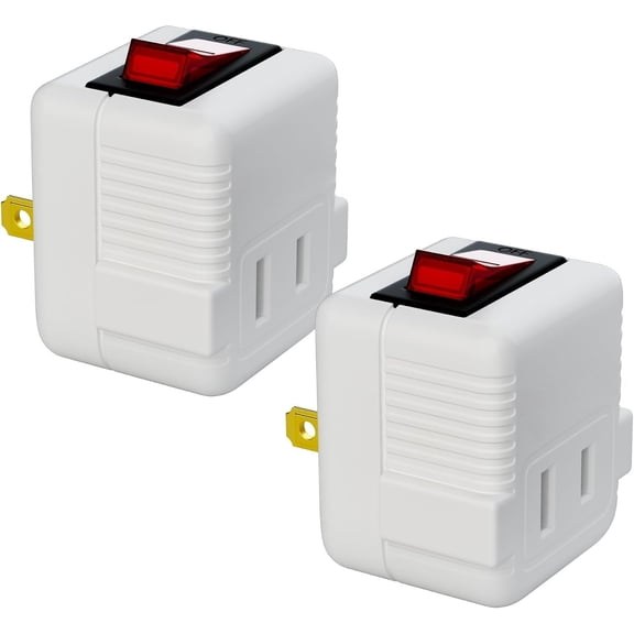 2 Prong Outlet Extender with /Off (2 Pack), Power Outlet Adapter Wall Tap, Energy Efficient Adapter for Small Appliances, Space-Saving Design, Travel Essentials,ETL Listed,White