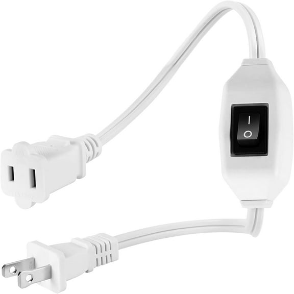 2 Prong Polarized Plug Extension Cord with On Off Switch 12A/125V USA Outlet Saver Power Cord SPT-2 16AWG for Chargers/Lamp/Power Adapters etc,2FT,White
