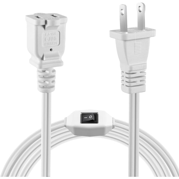 2 Prong Polarized Plug Extension Cord with On Off Switch 12A/125V USA Outlet Saver Power Cord SPT-2 16AWG for Chargers/Lamp/Power Adapters etc,6FT,White