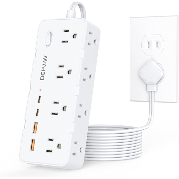 2 Prong Power Sip, 2 to 3 Prong Outlet Ater with 8 AC & 4 USB Ports (2 USB C), 5FT Exteion Cord, 1700J Two Prong Sur Protector, Wall Mountable, Ideal for Old House Non-Grounded Outlets