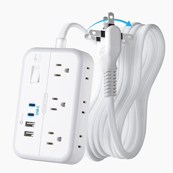2 Prong Power Strip, 1875W 2 Prong to 3 Prong Outlet Adapter, 1080 Joules Surge Protector Power Strip with 4 USB Ports(2 USB C), 5FT Flat Plug Extension Cord for Old House, Wall Mount, White