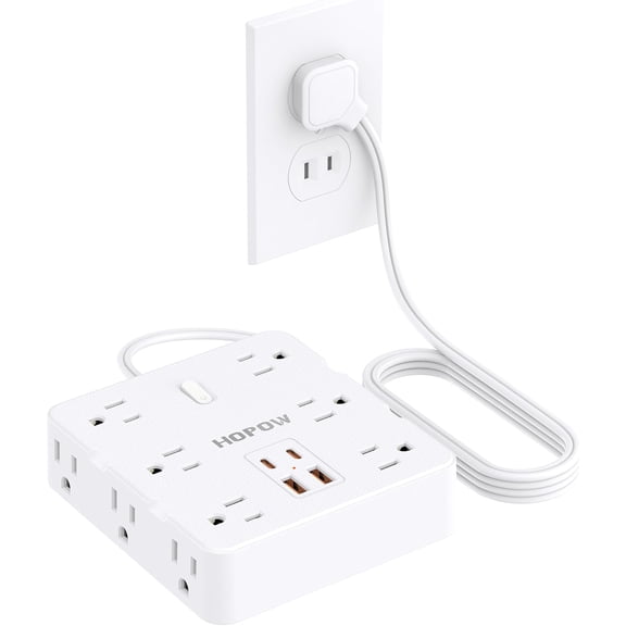 2 Prong Power Strip, 2 Prong to 3 Prong Outlet Adapter with 12 AC & 4 USB(2 USB-C), 1700J Two Prong Surge Protector, 5FT Extension Cord, Wall Mountable, Ideal for Old House Non-Grounded Outlets