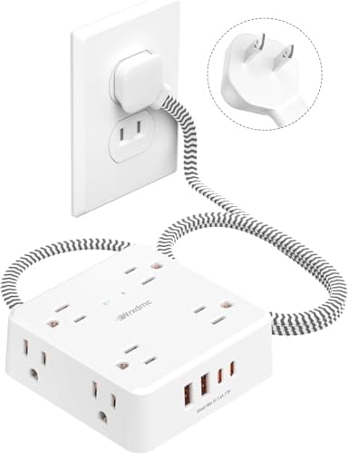 2 Prong Power Strip,  2 Prong to 3 Prong Outlet Adapter, 1400J Two Prong Surge Protector, 5ft Braided Extension Cord with Thin Flat Polarized Plug, 8 AC&4 USB, Wall Mountable for Old House