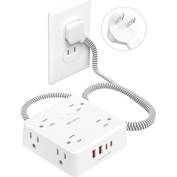 2 Prong Power Strip, 2 Prong to 3 Prong Outlet Adapter, 1400J Two Prong Surge Protector, 5ft Braided Extension Cord with Thin Flat Polarized Plug, 8 AC&4 USB, Wall Mountable for Old House