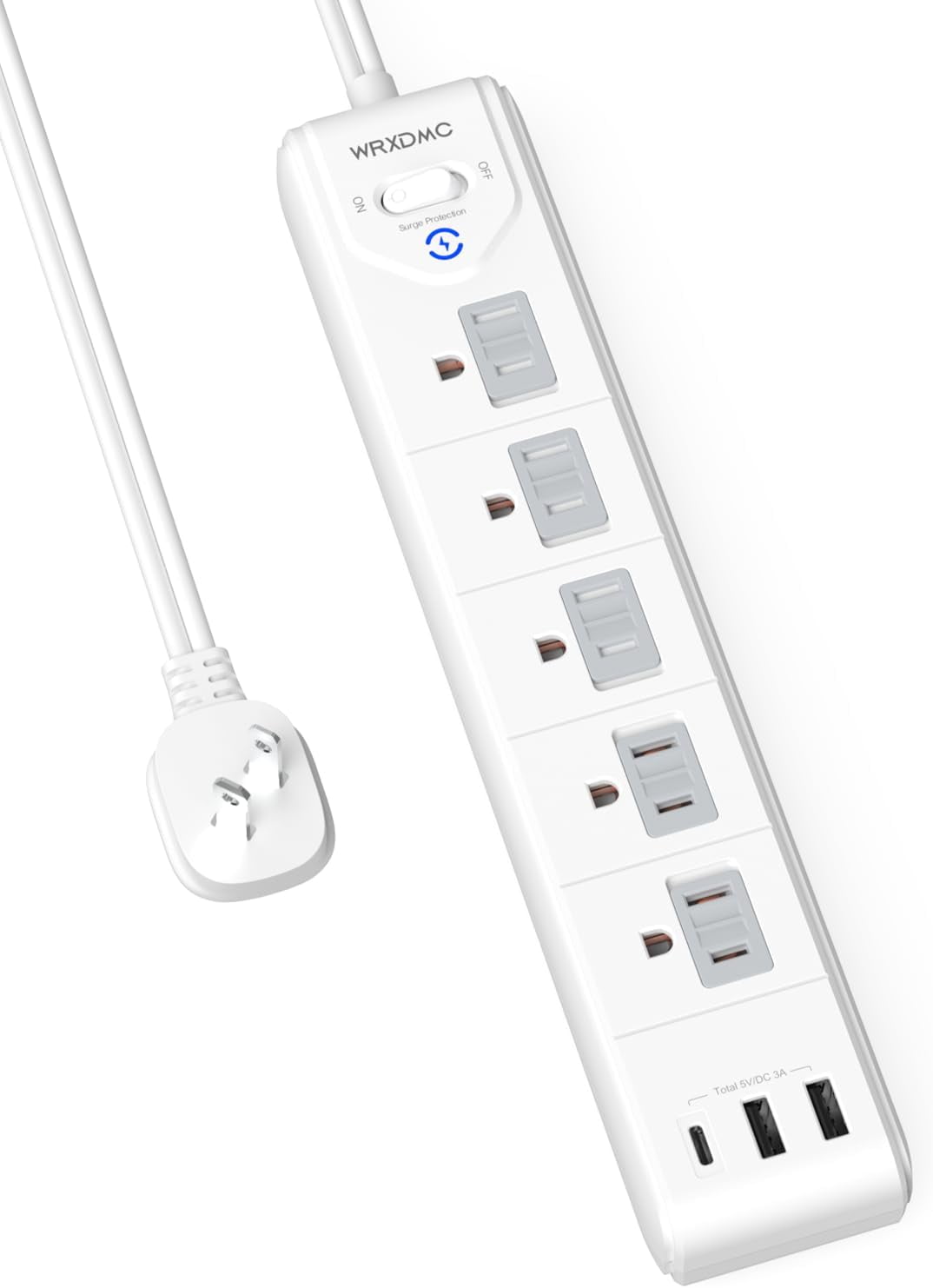 2 Prong trip, 2 Prong to 3 Prong Outlet Adapter, 5ft Extension Cord with Polarized Plug, 1680J Surge Protector, 5 AC Outlets & 3 USB, Wall Mountable, Ideal for Non-Grounded Outlets