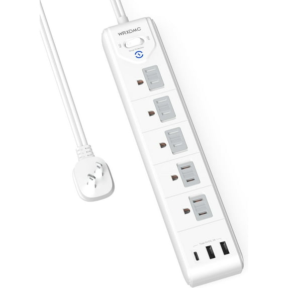2 Prong Power Strip, 2 Prong to 3 Prong Outlet Adapter, 5ft Extension Cord with Polarized Plug, 1680J Surge Protector, 5 AC Outlets & 3 USB, Wall Mountable, Ideal for Non-Grounded Outlets