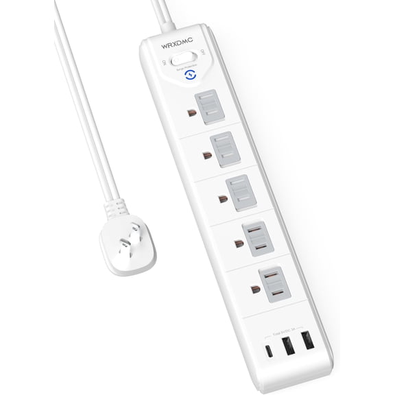 2 Prong Power Strip, 2 Prong to 3 Prong Outlet Adapter, 5ft Extension Cord with Polarized Plug, 1680J Sur Protector, 5 AC Outlets & 3 USB, Wall Mountable, Ideal for Non-Grounded Outlets