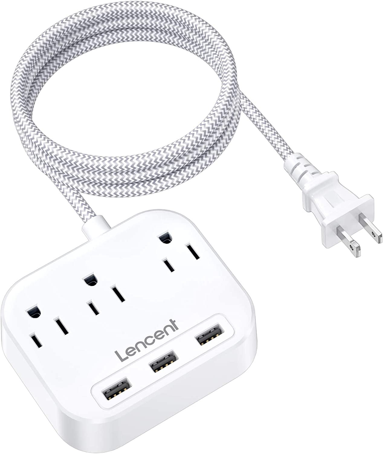 2 Prong Power Strip, 3 Prong to 2 Prong Outlet Adapter, 6.6ft Braided Extension Cord with Polarized Plug, 3 AC
