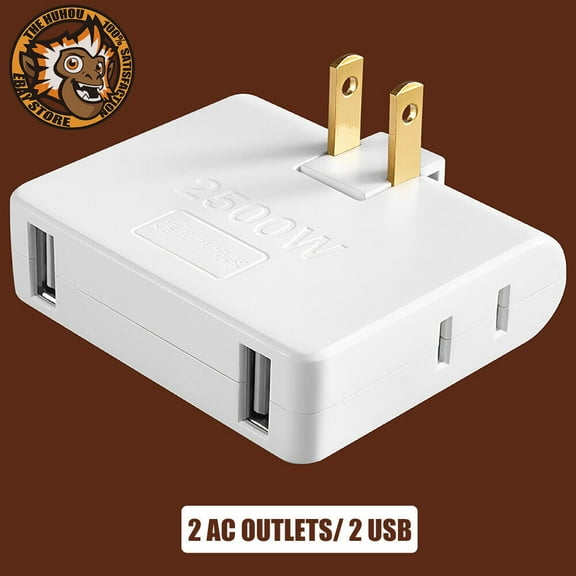 2 Prong Thin Wall Tap Power Flat Outlet Extender Plug Adapter Home School Office