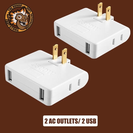 2 Prong Thin Wall Tap Power Flat Outlet Extender Plug Adapter Home School Office