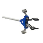 2 Prong, Vinyl Coated, Spring Loaded Clamp on Stainless Steel Rod - 2.75 Max Clamp Opening, 5 Connecting Rod - Powder Coated Alloy Clamp - Research, Industrial Laboratory Grade - Eisco Labs