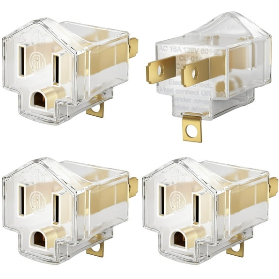 2 Prong to 3 Prong Adapter, 4 Pack Turn Any 2 Prong Outlet into A 3 Prong Outlet with Outlet Adapter Converter, Clear, ETL Listed