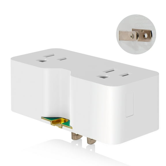 2 Prong to 3 Prong Grounding Adapter Plug, Outlet Extender Wall Tap, Outlet Extender with 2 AC Outlets，ETL Listed, White, 1 Pack