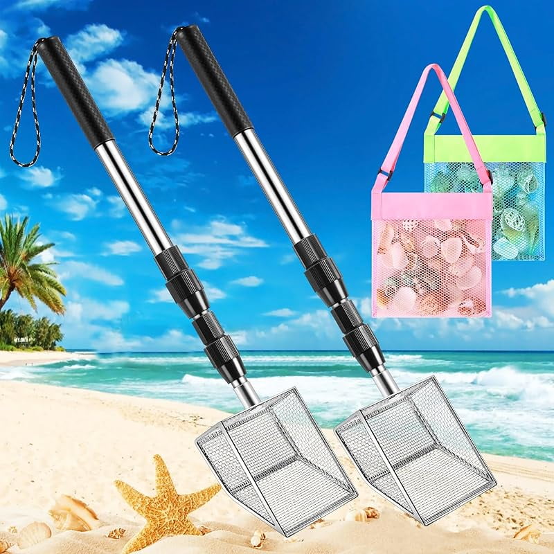 2-Piece Beach Sand Sifter Set - Adjustable Shark Teeth & Shell Sifter With Scoop Shovel