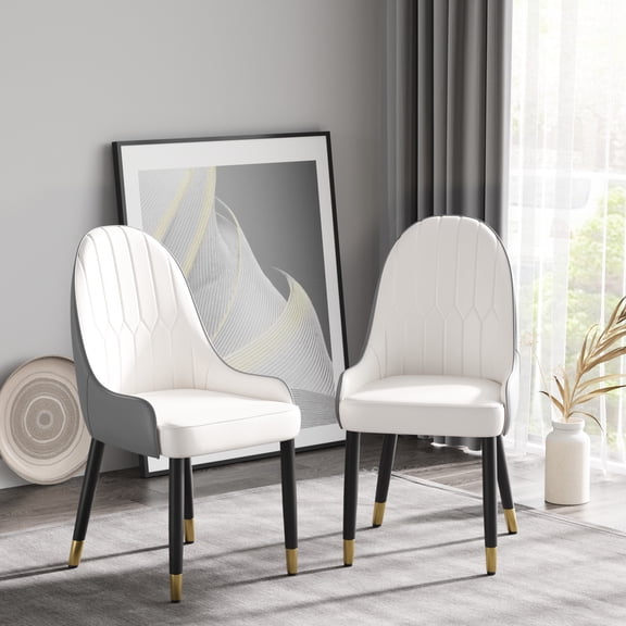 Of 2 Pu Leather Dining Chairs - Curved , Solid Wood Legs, Comfortable, Stain , Space Saving, 280lb Load Capacity 2pcs Modern Chair White Gray, Foam Filled, Wrapped Ergonomic & Water 280 Lbs