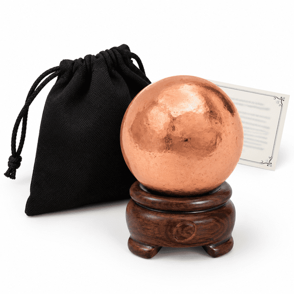2" Pure Solid Copper Sphere Ball Paperweight with Wooden Base
