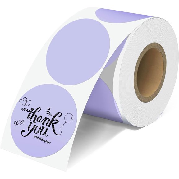 2'' Purple Thermal Labels - 600pcs Round Thermal Printer Labels, Waterproof Thermal Printer Stickers for Logo Design, Name/Price Tag, Thanks Card, Address, QR Code, 600 Labels/Roll (Purple)