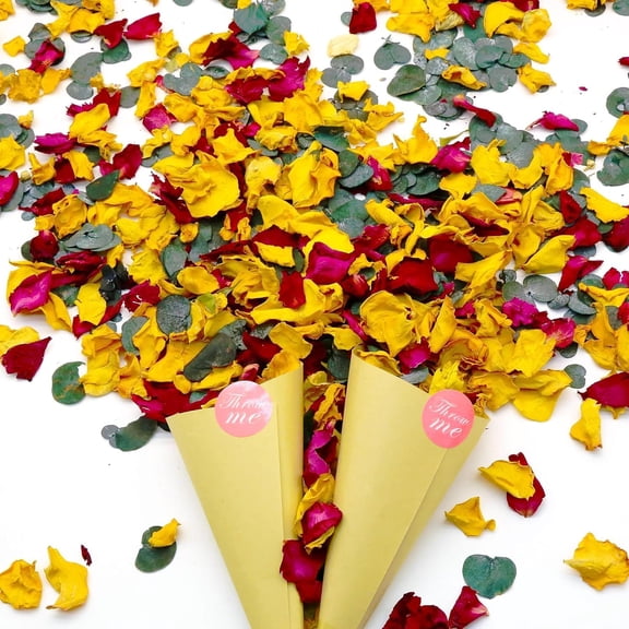 2 QT Mix Biodegradable Flower Petals Confetti, 20+ Cups of Dried Roses & Eucalyptus Leaves, Real Petals for Wedding Parties Romantic Gifts, Flower Bridal (2QT)