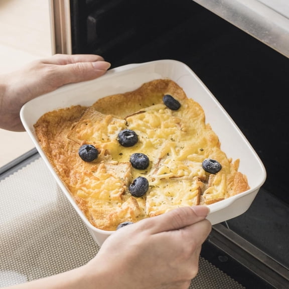 2 QT Small Ceramic Baking Dish, White Casserole Dish with Roasting Racks, Lasagna Pan for Oven, Microwave Oven Safe, Dinner, Wedding (7.6" x 12.3")