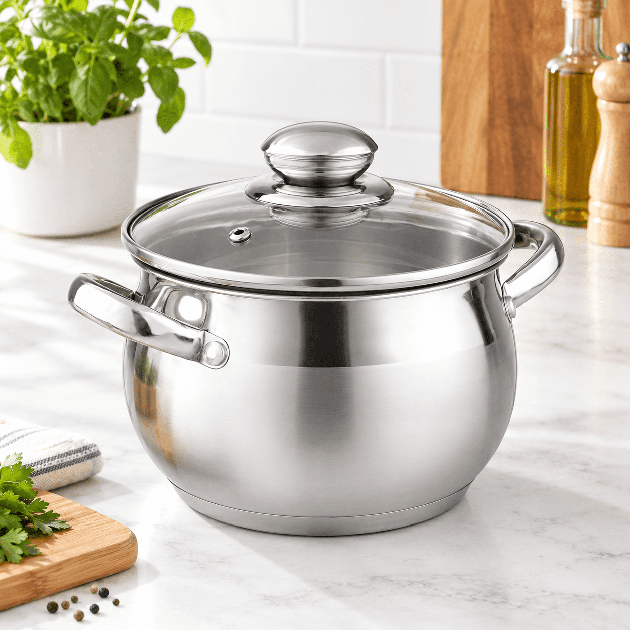 2 QT Stainless Steel Stock Pot with Glass Lid, Tri-Ply Bottom for Even ...