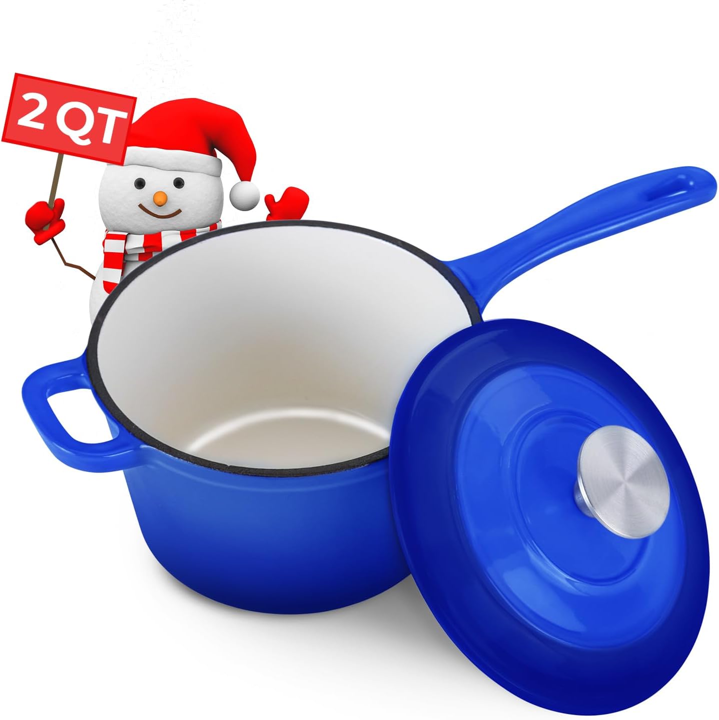 2 Qt Enamel Cast Iron Sauce With Lid, Blue Sauce Pan For Small Servings Of Pasta Sauce/Gravy